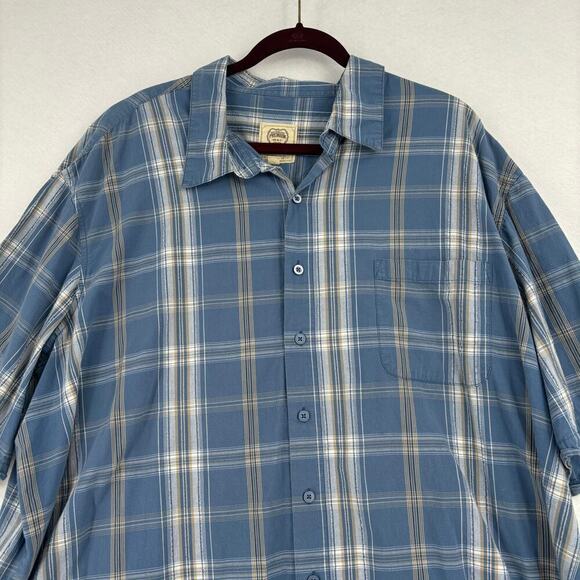 North Crest Classic Button Down Shirt Short Sleeve Cotton Blue Plaid Men's XXXLT - Picture 2 of 8